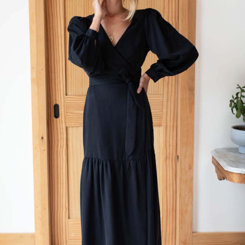Emerson Fry Black Long Sleeve Wrap Maxi Dress